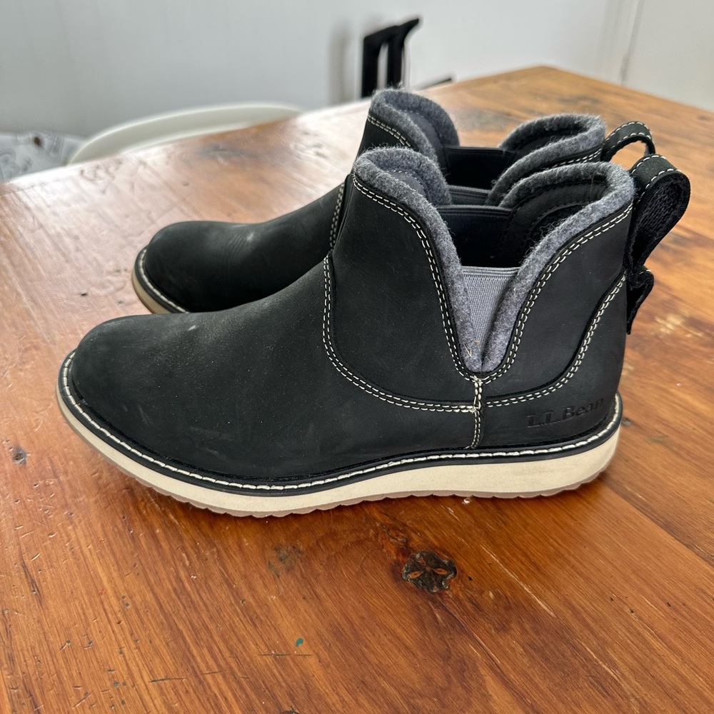 L.L. Bean Black Low Chelsea Boots with Cream Soles